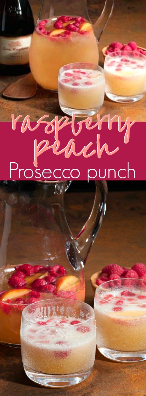 This raspberry peach Prosecco punch recipe looks so good a delicious