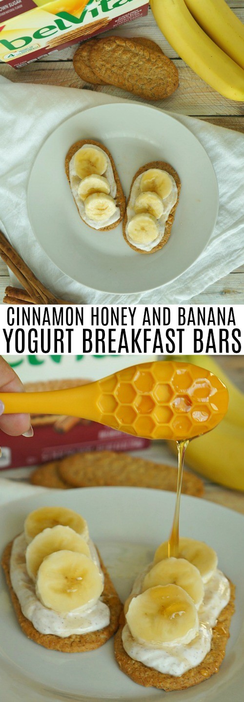Healthy Banana Breakfast Bars with Cinnamon and Honey Greek Yogurt
