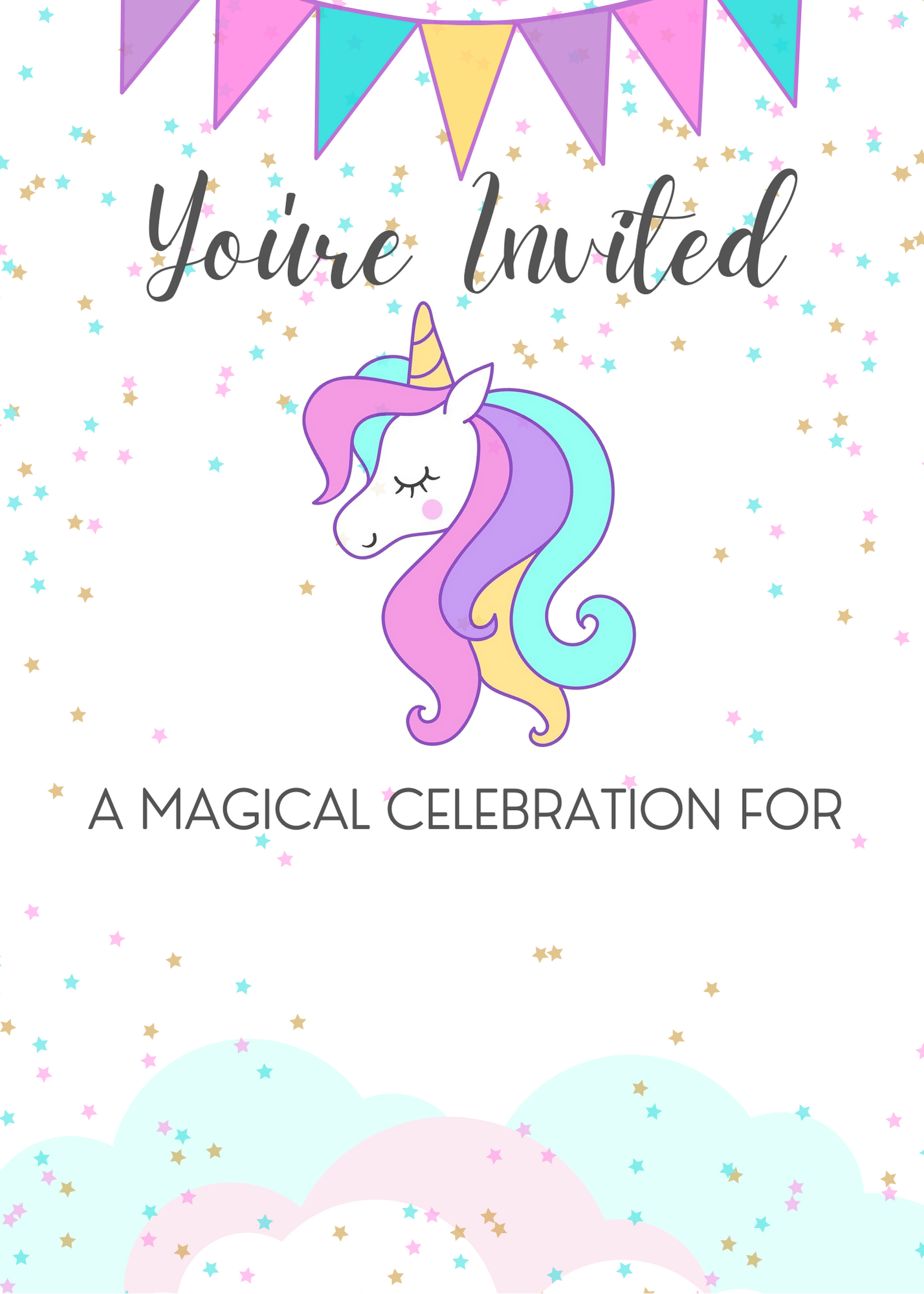 free printable unicorn party invitations template + birthday party