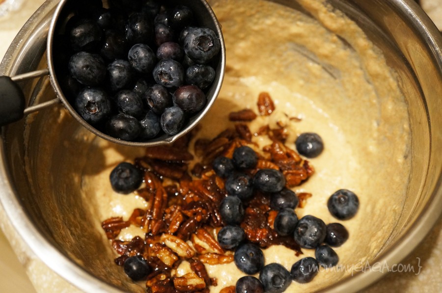 Blueberries and pancake batter