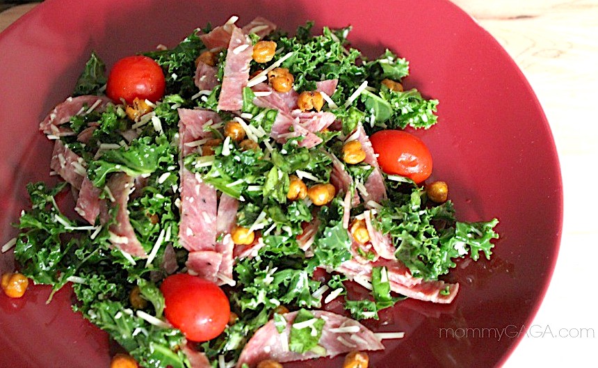 Italian Salami Salad Recipe with Kale & Roasted Garbanzo Beans Honey