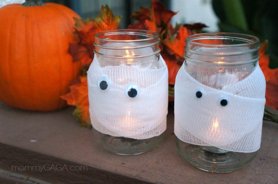 Mason Jar Mummy Candles Halloween Craft