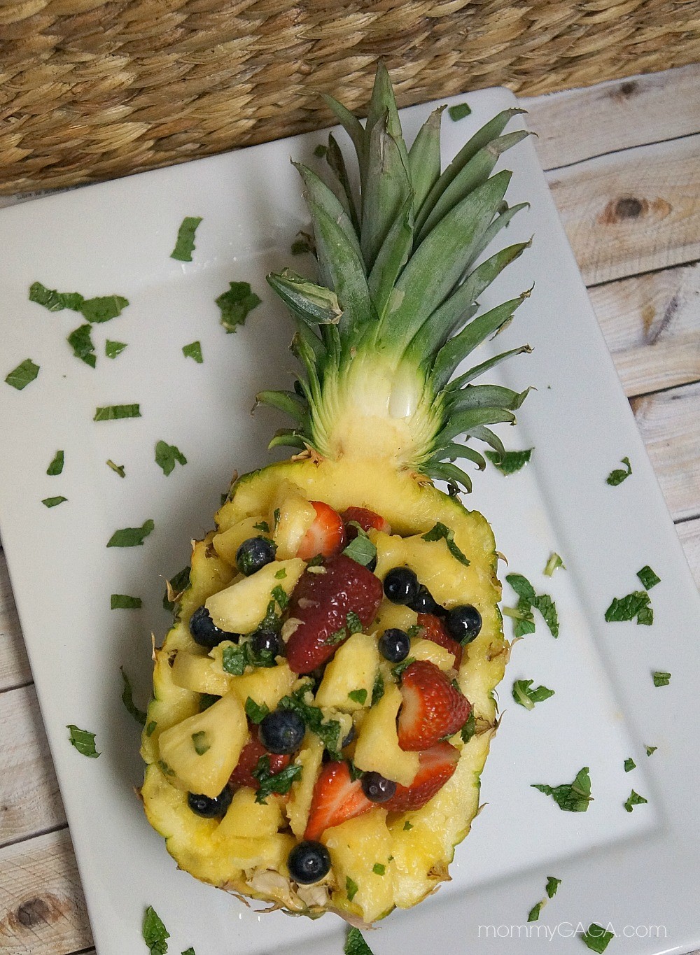 Tropical Honey & Mint Pineapple Fruit Salad In A Pineapple Bowl