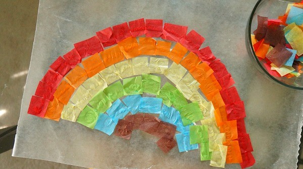 Tissue paper rainbow suncatcher