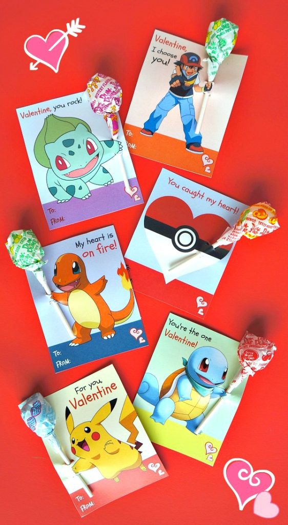 Free Printable Pokemon Valentine's Day Cards 6 Designs with Lollipops!