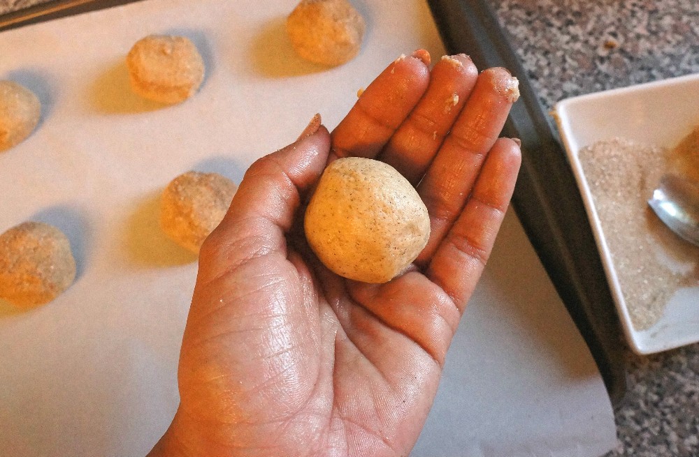 Making easy pumpkin cookies, roll dough into balls Honey + Lime