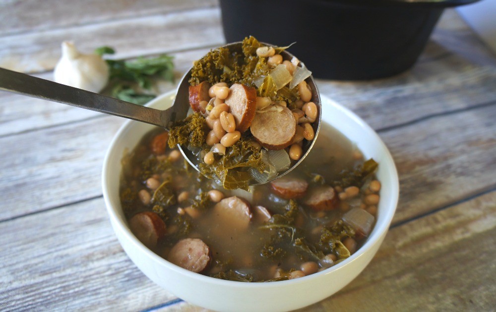 Slow Cooker Chicken Sausage Kale and White Bean Soup Recipe