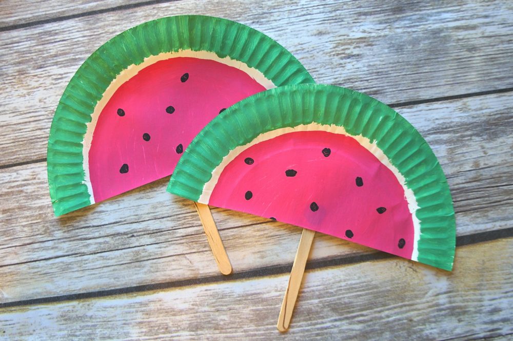 DIY Paper Plate Watermelon Fans Craft - Such A Cute Summer Activity!
