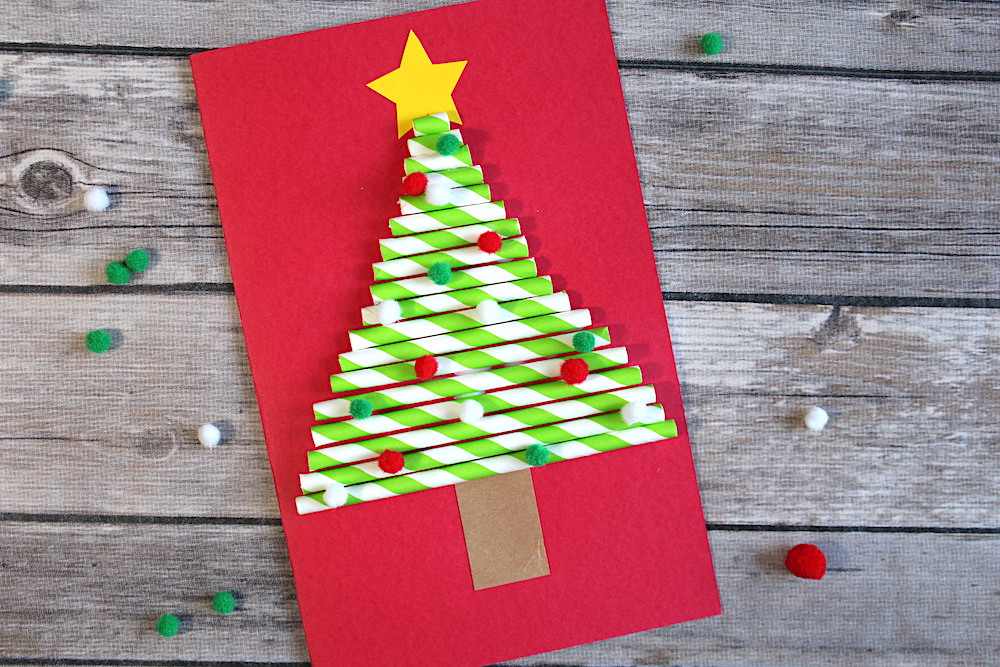 DIY Christmas Tree Cards A Cute Paper Straw Christmas Craft