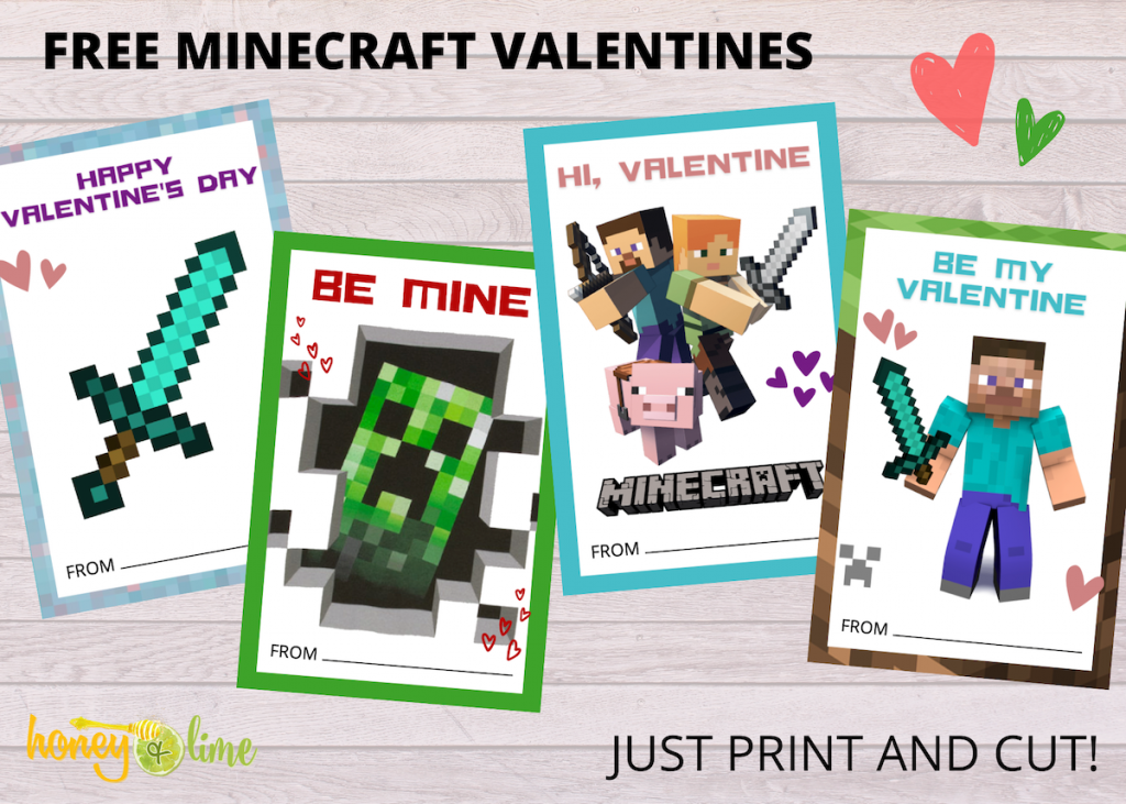 FREE Printable MINECRAFT Cards for Valentines Day