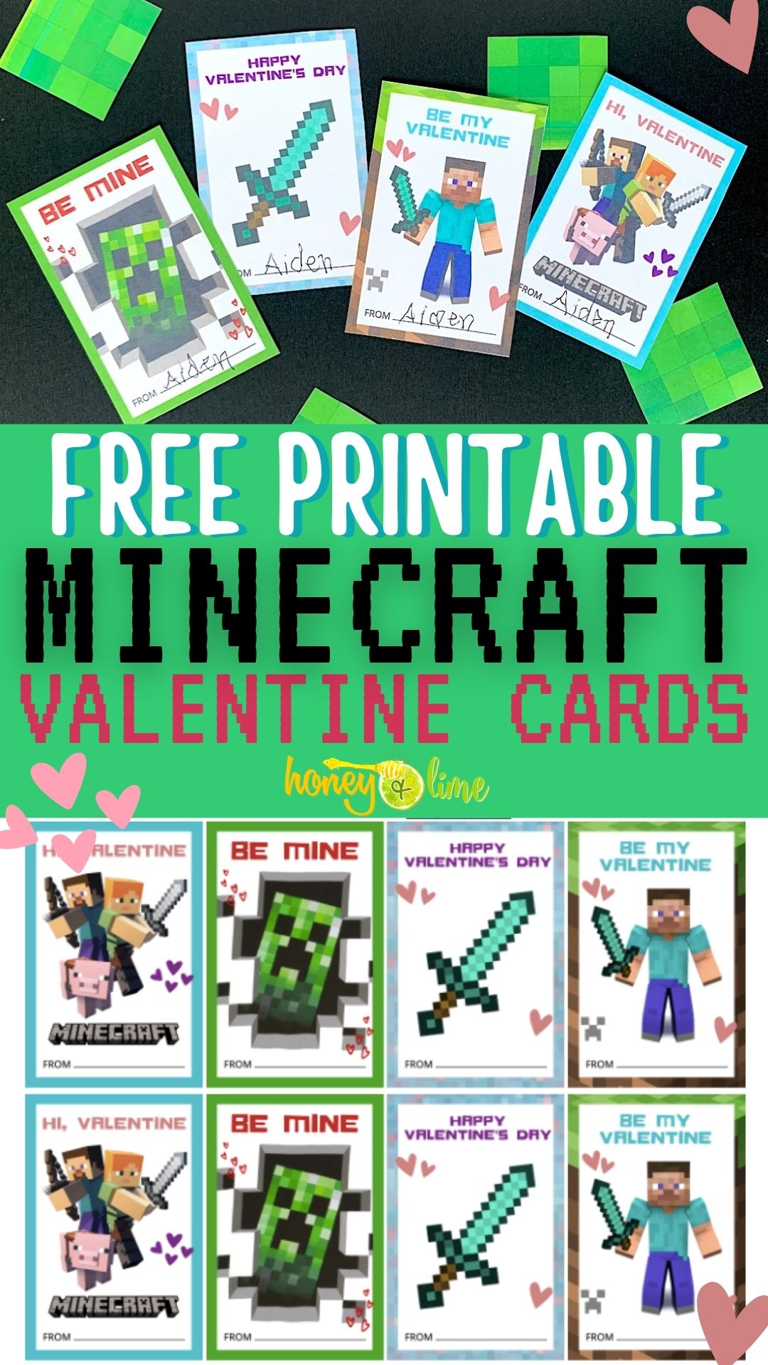 Free Printable Minecraft Valentines Day Cards For Kids - they will love these fun Minecraft Valentine ideas