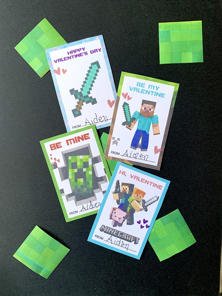 Free printable Minecraft Valentine cards - 4 designs